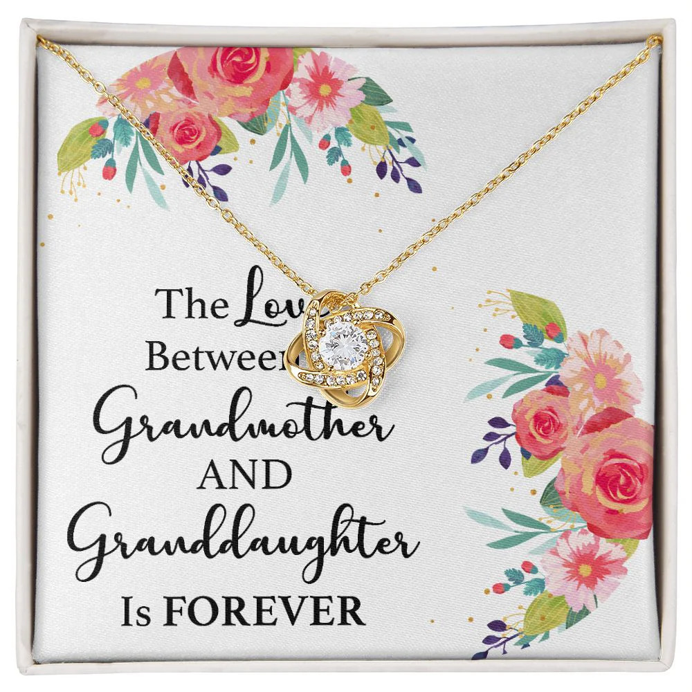Grandma Granddaughter Love Infinity Knot CZ Necklace Gold Tone Standard Box